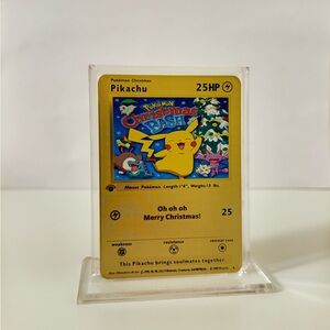 Pokemon Christmas Pikachu METAL GOLD CARD - Gift / Present / Fan Art - New Year